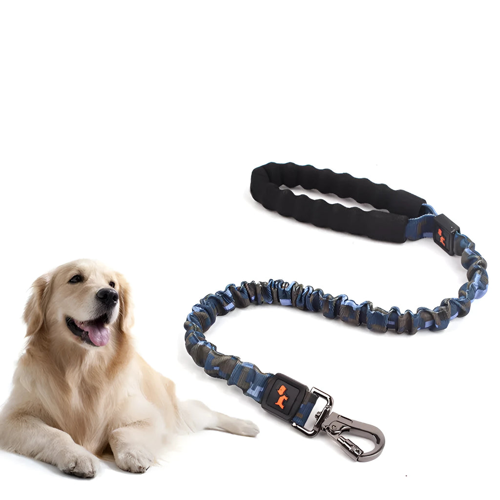 Elastic nylon dog leash for large dogs in camouflage, available in Short 80-120cm or Long 130-185cm