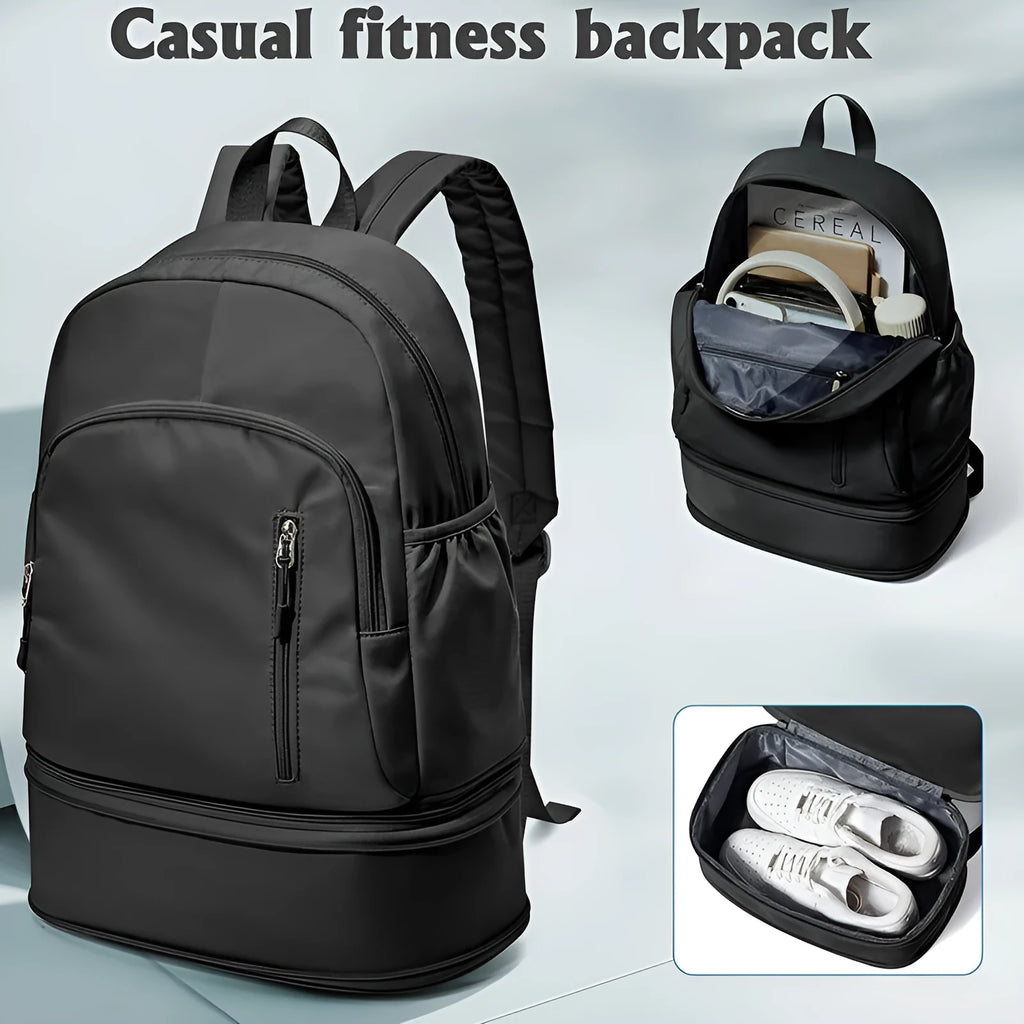 Women's casual waterproof backpack in solid colour with contrast stitching and adjustable shoulder straps