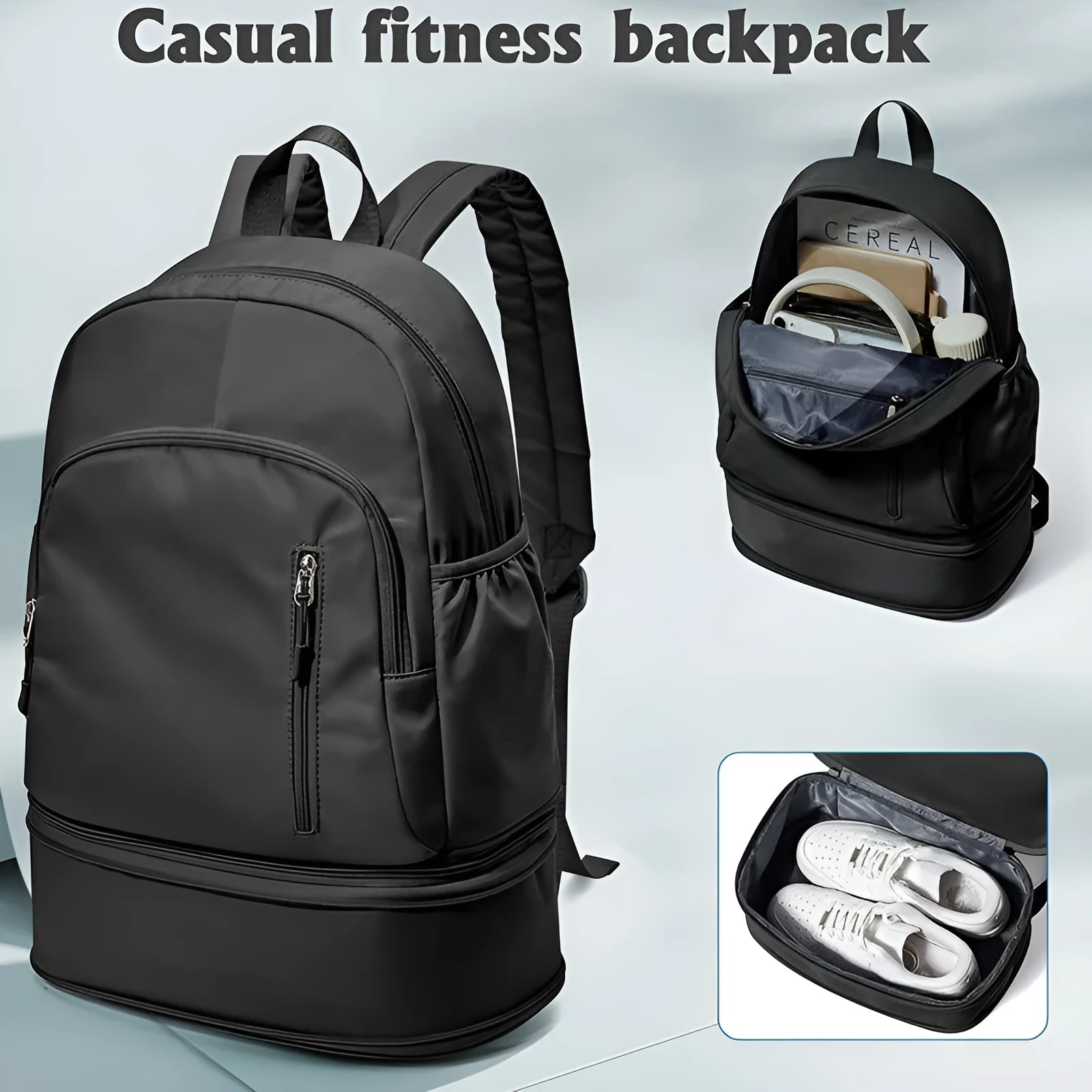 Women's casual waterproof backpack in solid colour with contrast stitching and adjustable shoulder straps