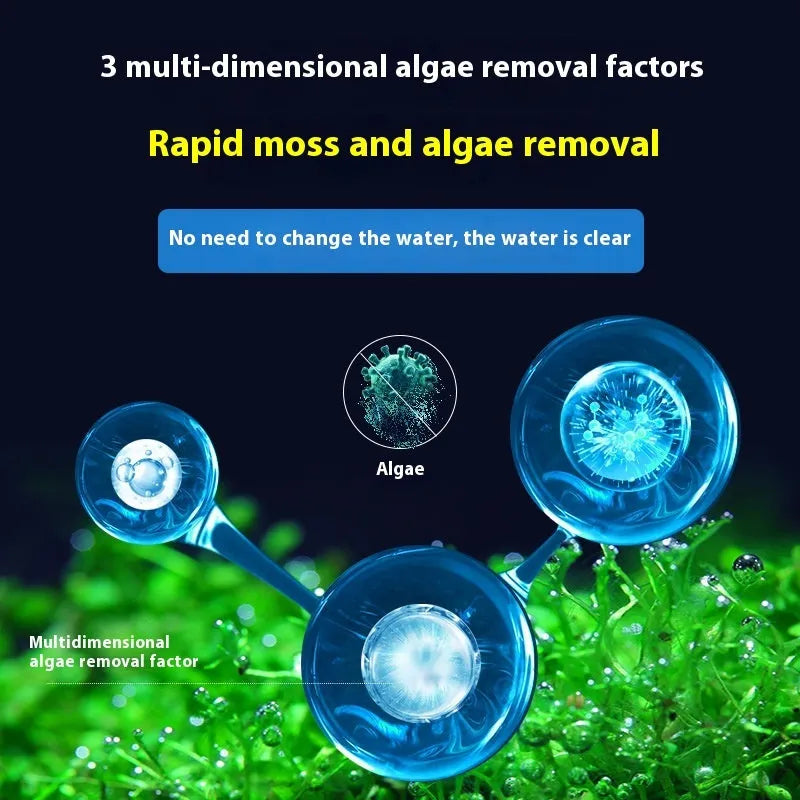Bottle of concentrated fish tank and pond algaecide for green algae removal.