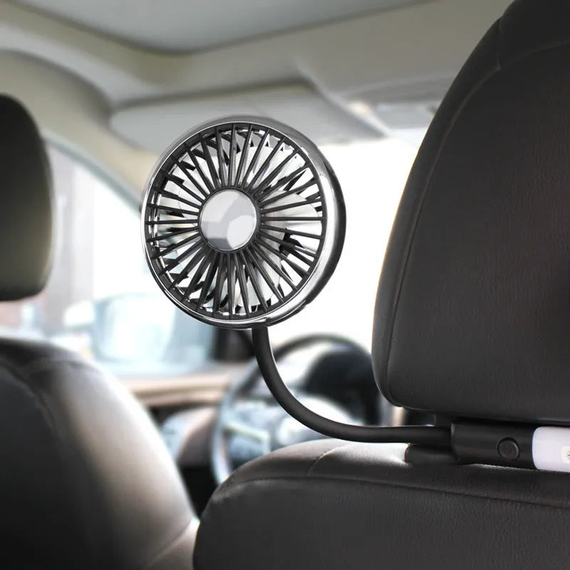 Black car double-headed hose seat fan with light, 10W, three speed settings