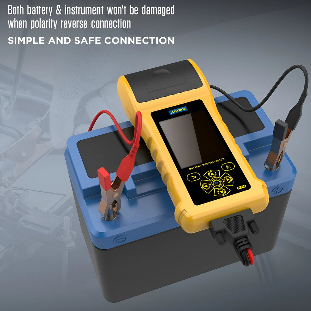 Autool BT760 colour screen vehicle battery tester with thermal printer and battery connection clips