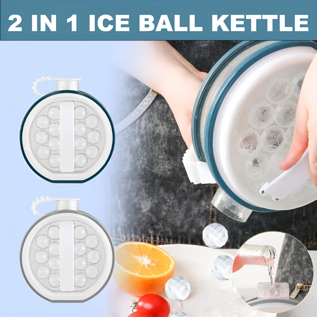 2 In 1 portable plastic ice bottle cold kettle 800ml in blue with handle and ice grid maker