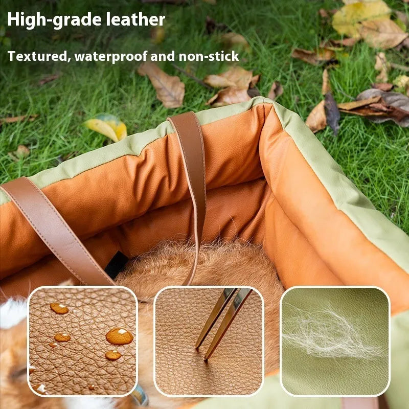 Portable cloth car kennel for cats showing brown colour option with removable washable cover