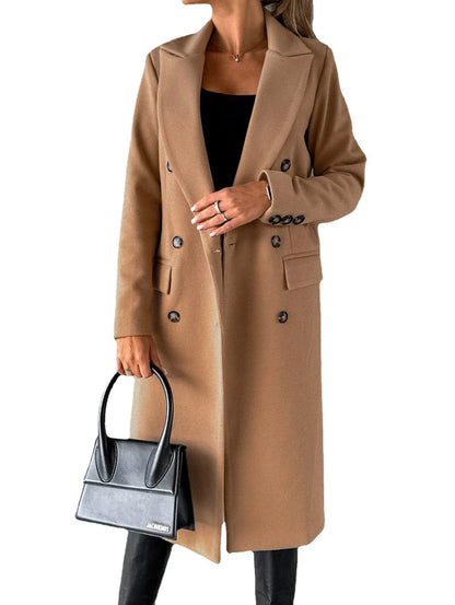 Women's winter coat in double-breasted design with slim fit and lapel collar