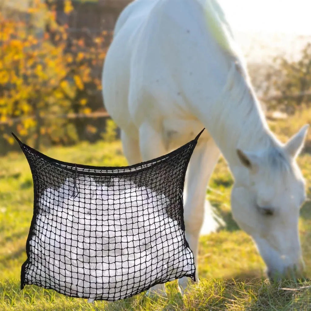 Woven PE rope hanging feeding bag for horses and livestock in black or white