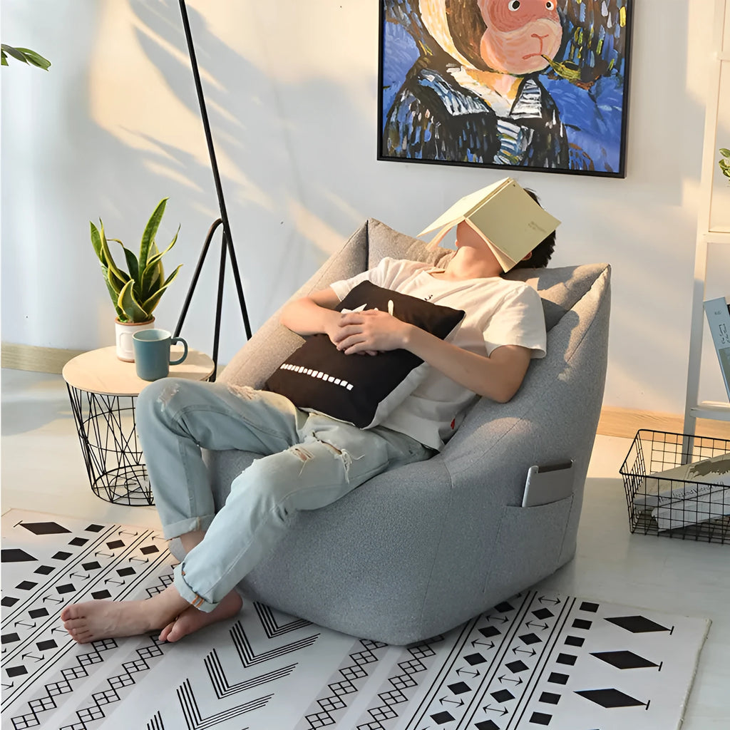 Fabric bedroom lazy sofa leisure chair in charcoal grey with compact 66x66x70cm size