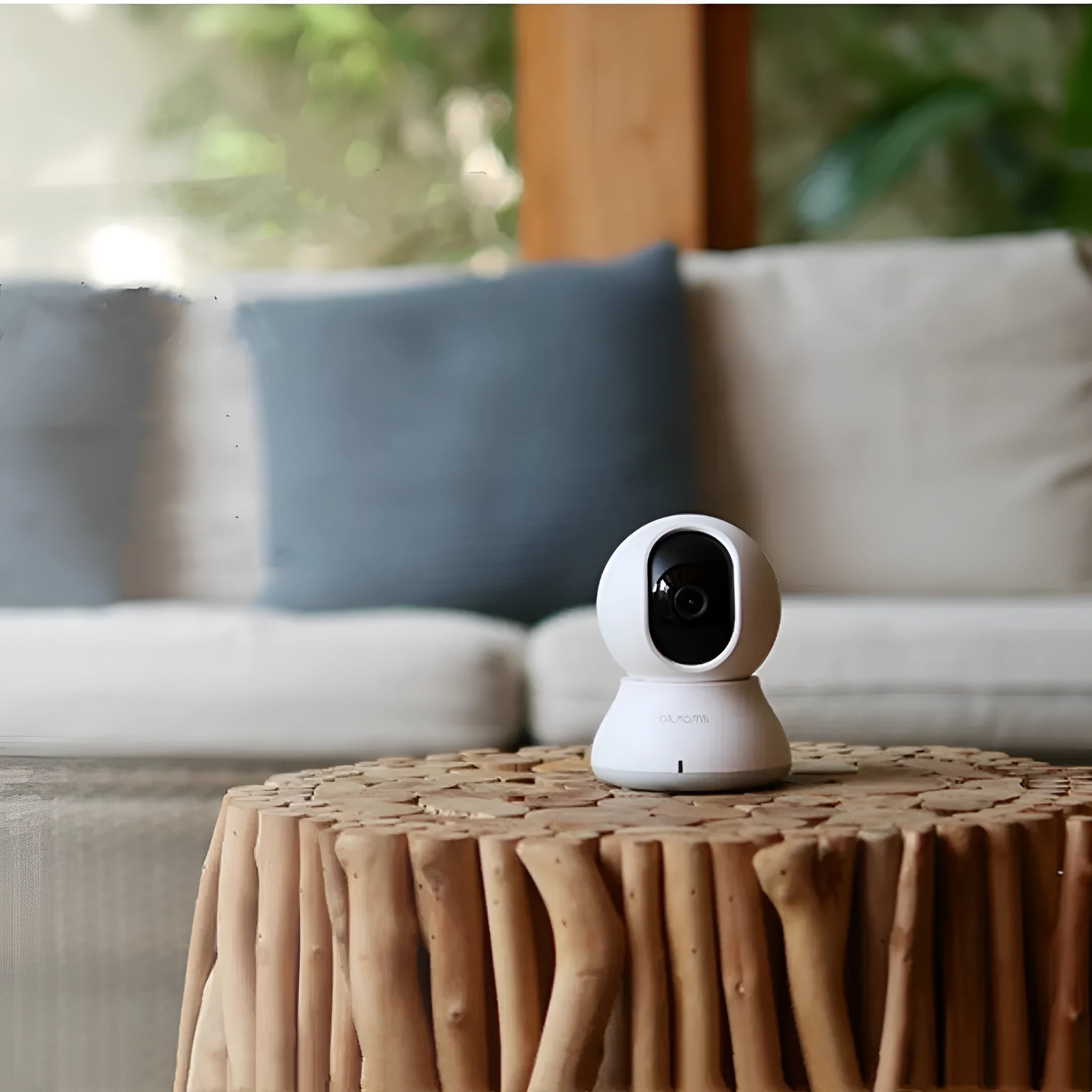 White HD smart camera for indoor panoramic monitoring with remote conversation and storage options