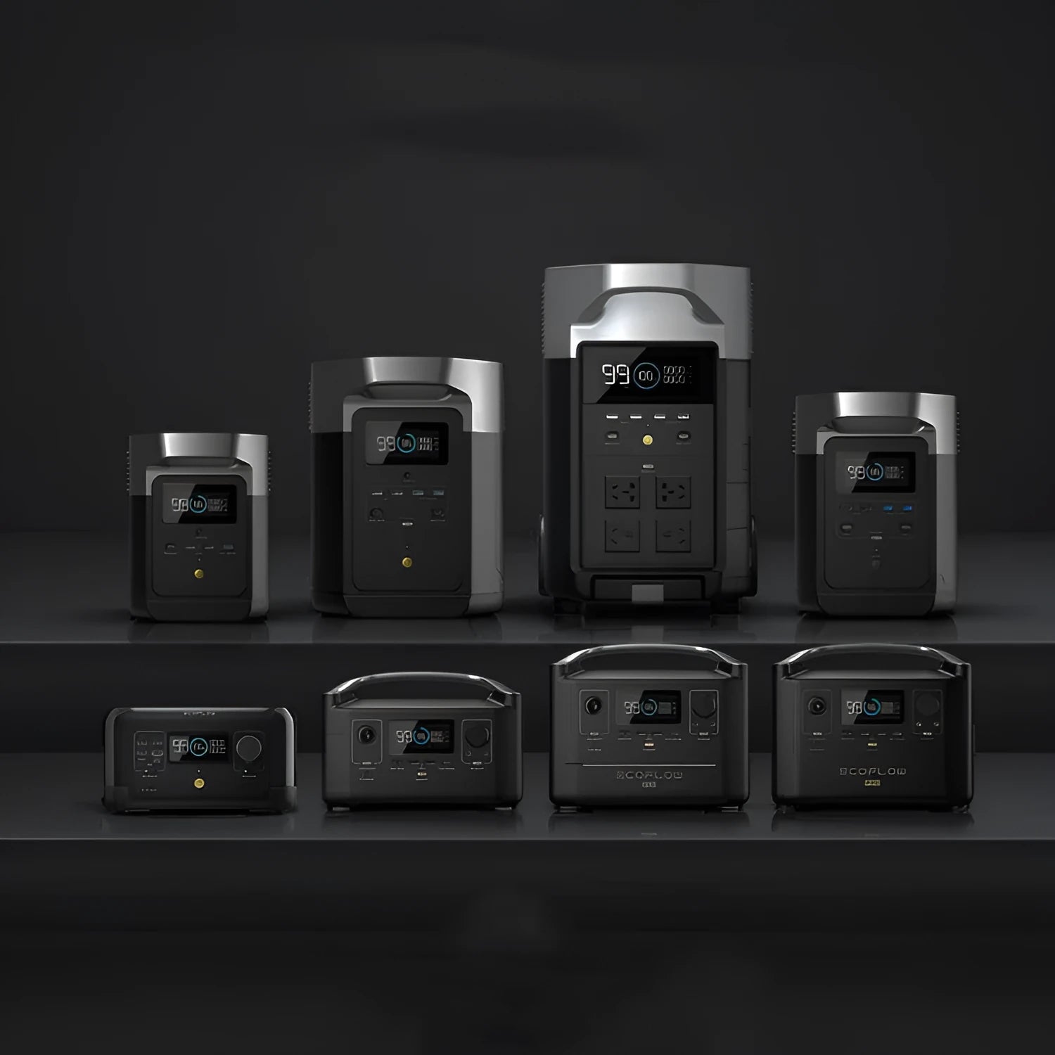 RIVER Pro 720Wh portable power station with display screen, multiple output ports, and carrying handle