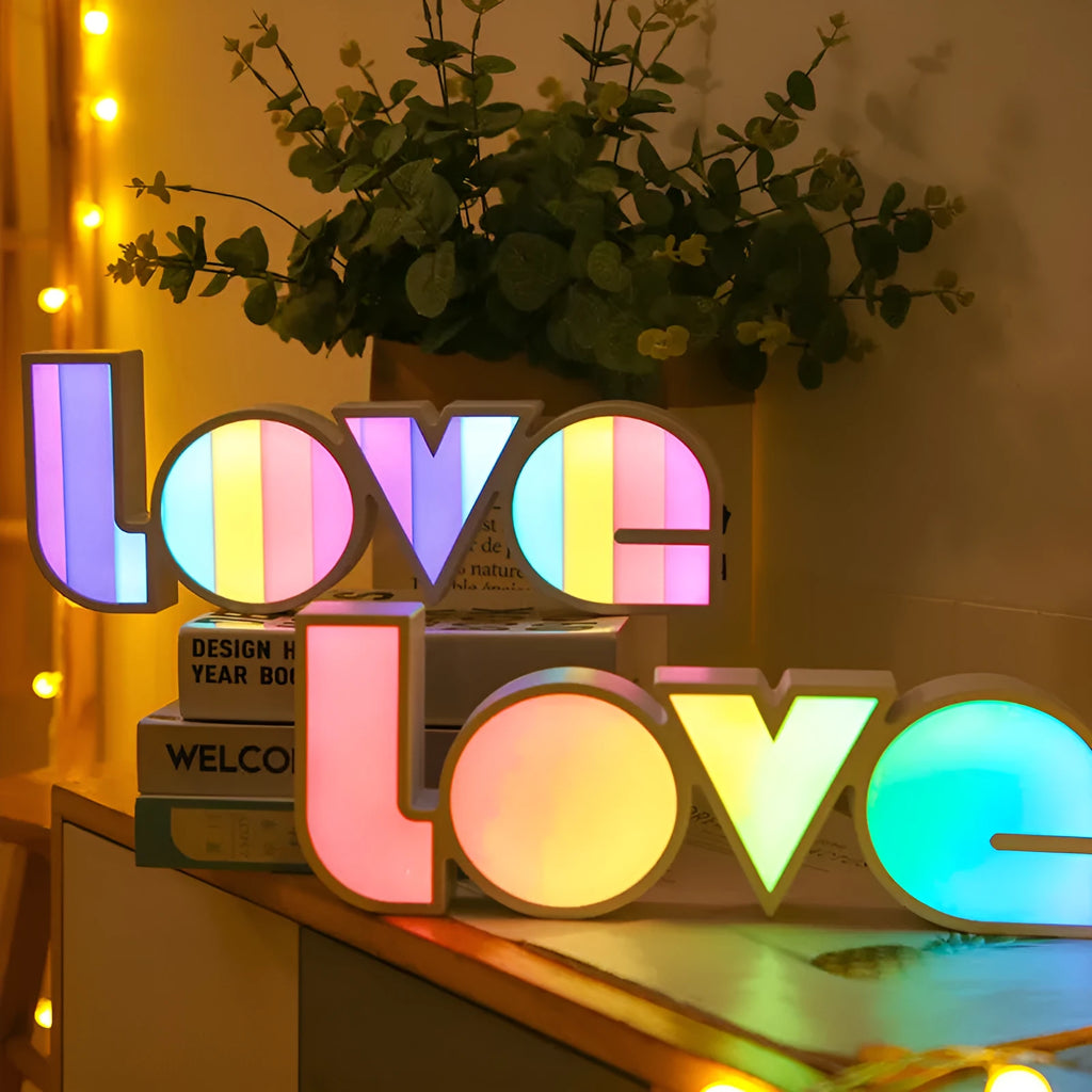 Rainbow style LED LOVE light with plastic shade for Valentine's Day decor