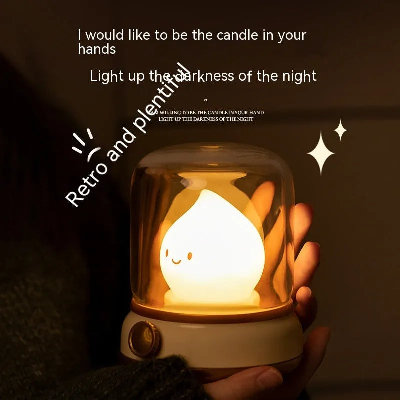 Retro oil lamp design LED night light in green or yellow colour with USB charging port