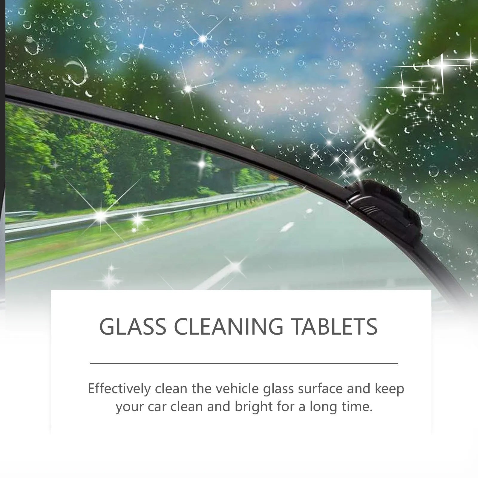 Windshield cleaning effervescent tablets 6 x 6cm 20 pack on white background