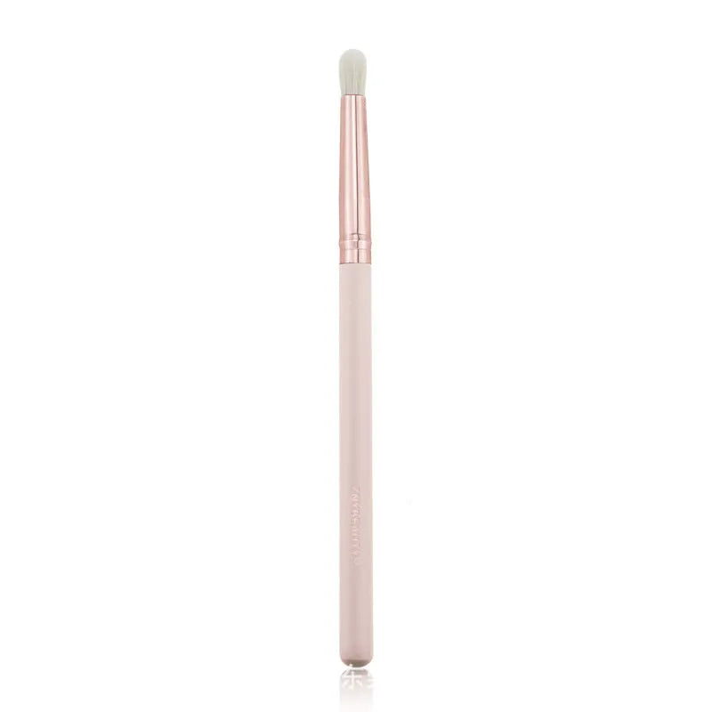 26 pink wooden handle makeup brushes with natural wool bristles in a PU storage bag.