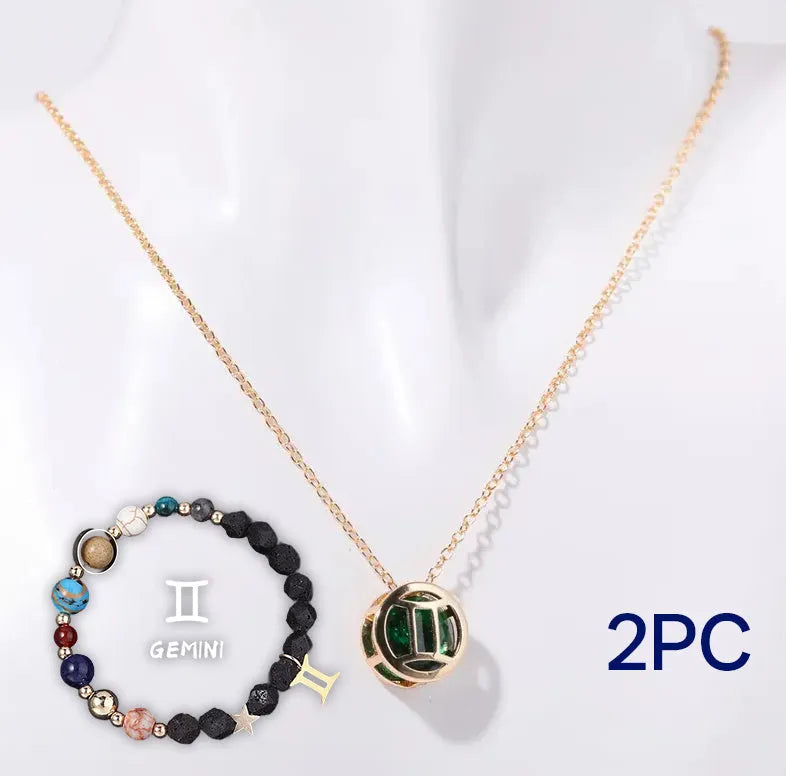 Natural stone beaded necklace and bracelet set showing one of twelve style variations.