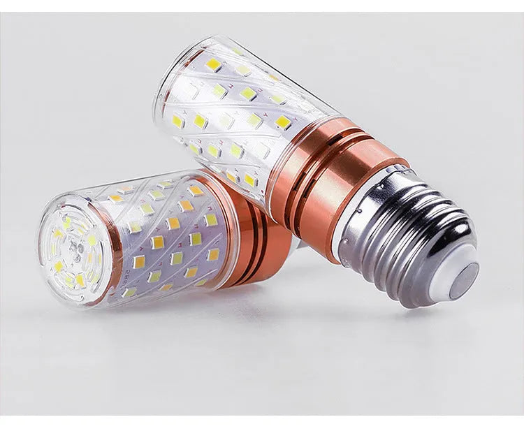 E14 screw base LED corn light bulb with 60 LEDs, available in three light colours: warm white, neutral, and cool white.