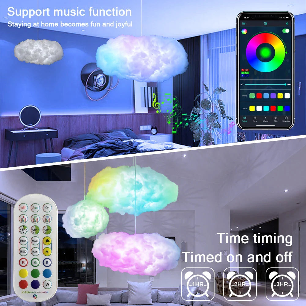 A large, fluffy cotton cloud-shaped ambient light with color-changing LED lights and lightning simulation effects