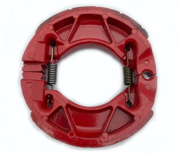 Motorcycle brake rubber block for YBR125 with asbestos-free friction material, metal body, black and red finish