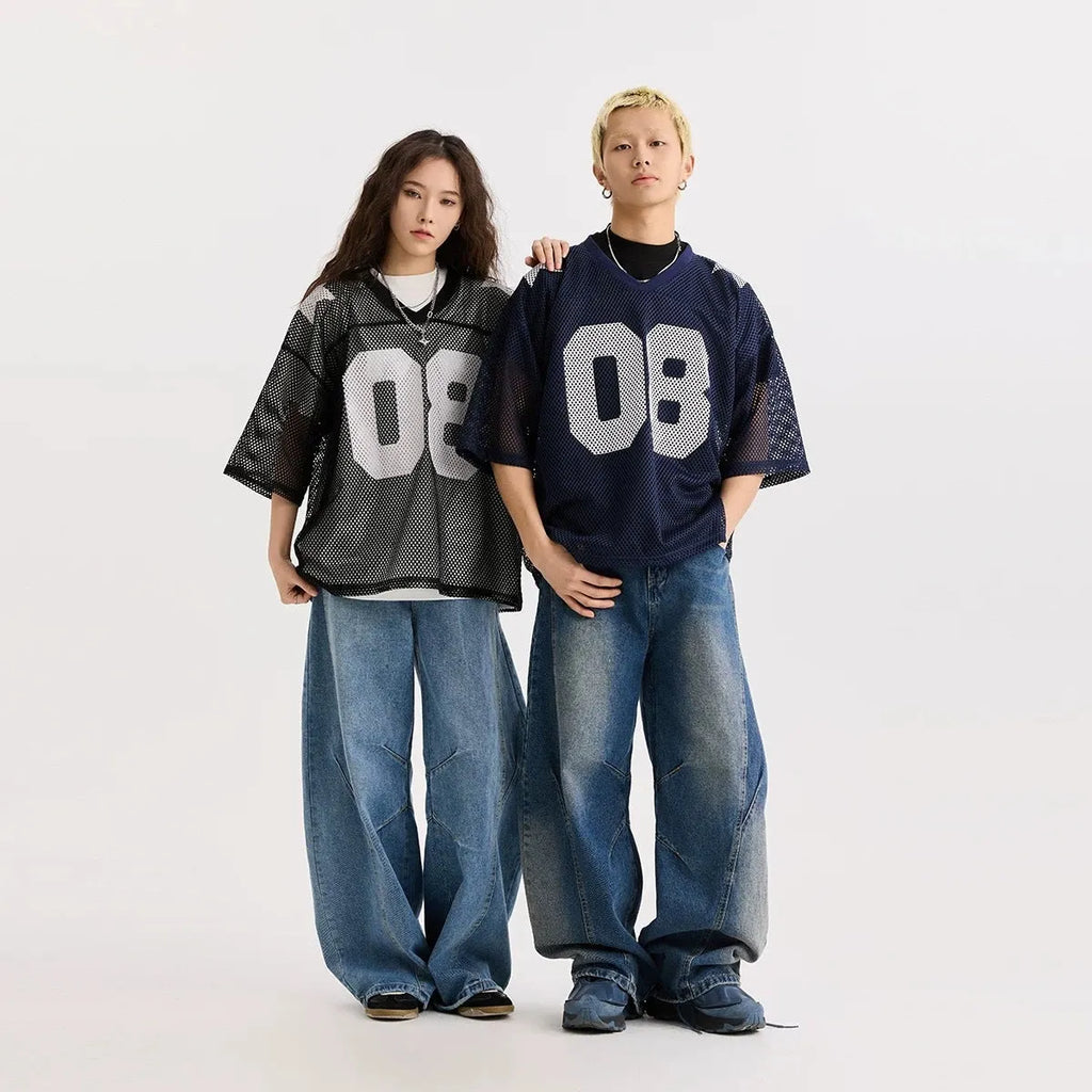 Black and navy blue half sleeve pullover shirt with loose fit and letter pattern design