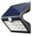 Solar outdoor wall light with LED illumination and IP65 waterproof rating for garden landscape lighting