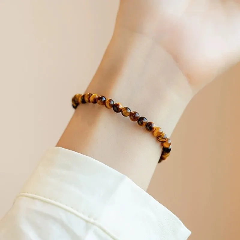 New Chinese style tigereye stone bracelet with geometric round beads in 4mm 6mm or 8mm sizes