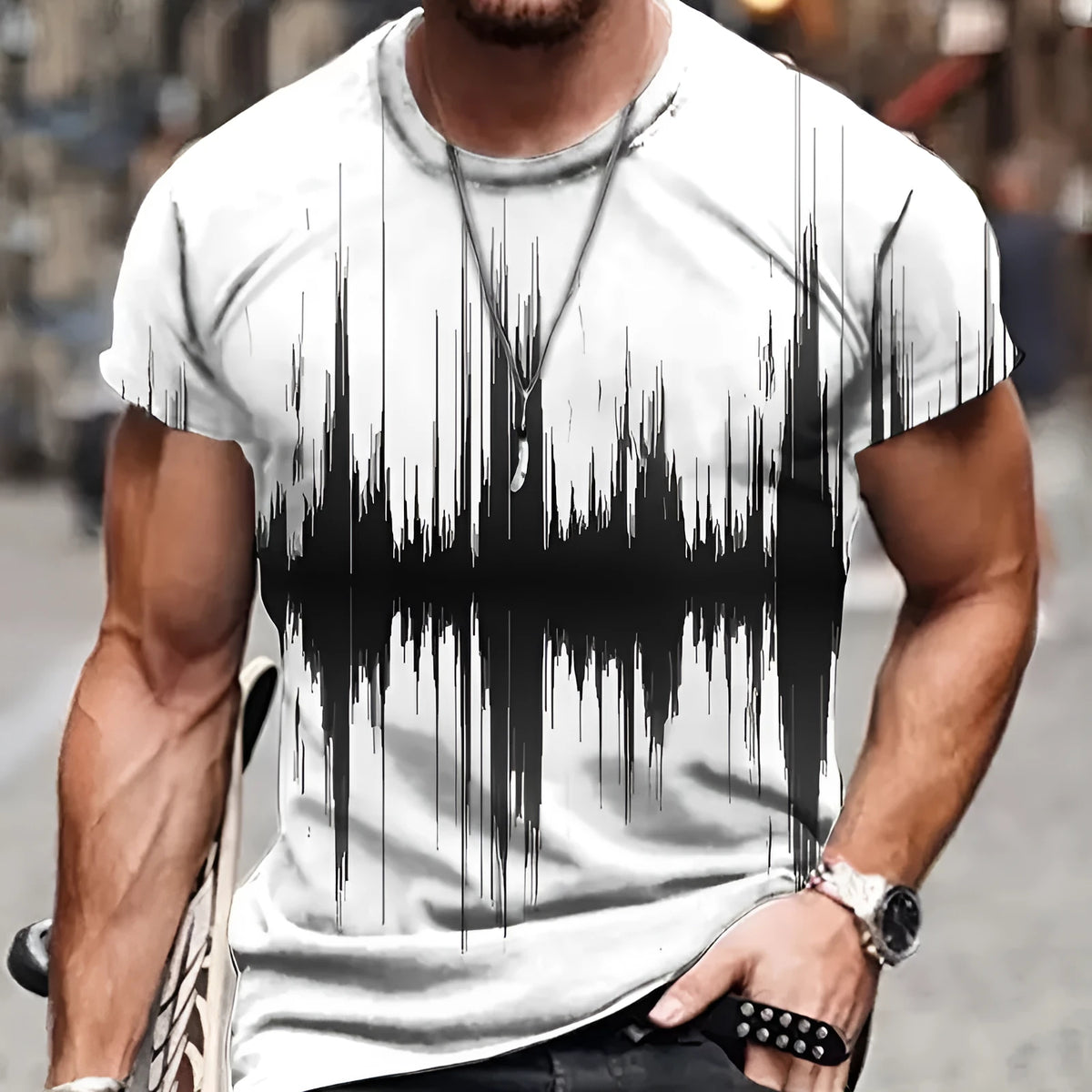 Men's short sleeve T-shirt with natural landscape digital print and camouflage pattern, polyester bird eye cloth, sizes S to 6XL