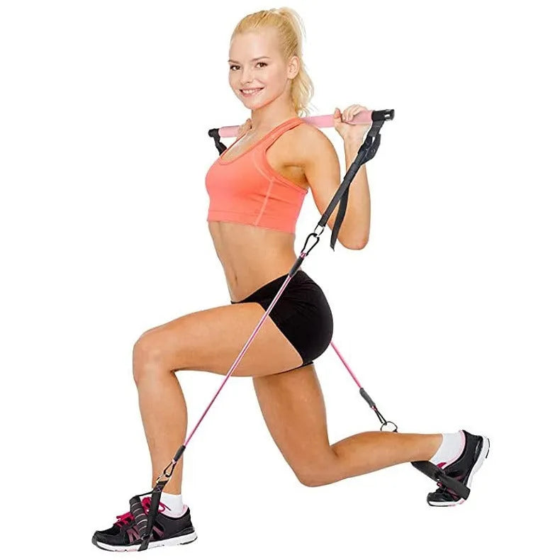 Women's TPE rope stretch fitness stick 11-piece set in pink, purple and black colours