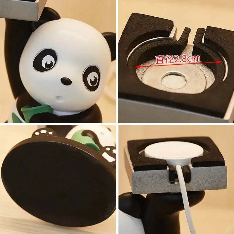 Resin cute panda phone holder small ornament bamboo panda style on desk with smartphone