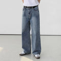 Men's retro washed blue jeans, cotton mid waist trousers, casual leisure pants, sizes M to 2XL