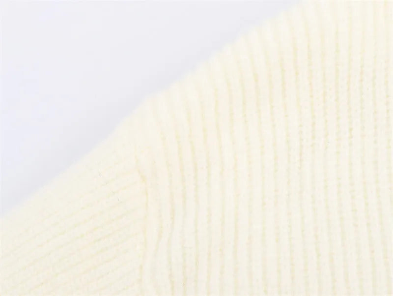 Women's white V-neck furry knitted dress with cuffed long sleeves, straight cut, sizes S M L