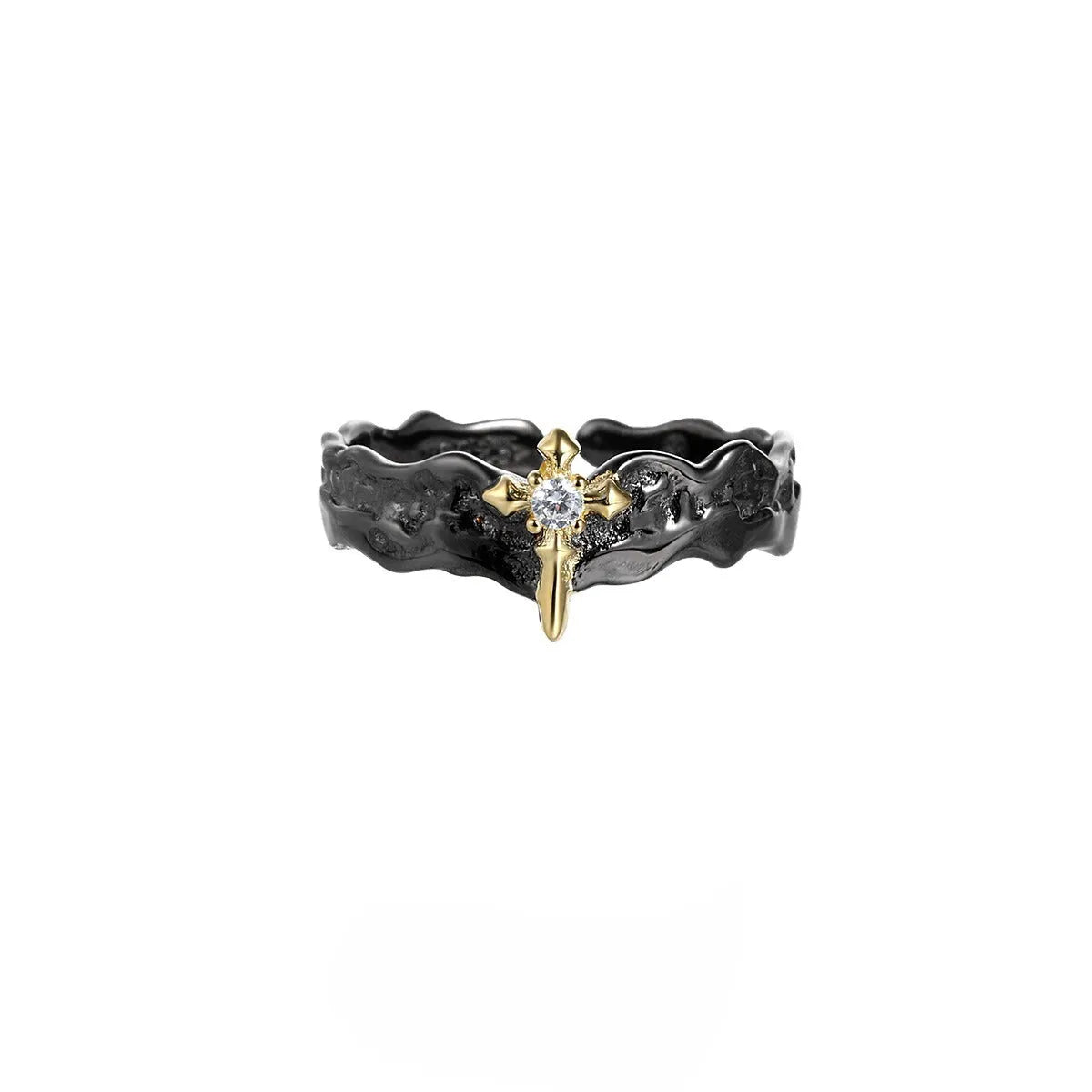 Princess Knight adjustable silver couple ring with electroplated white gold or black gold finish