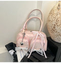 Soft PU leather women's shoulder bag in horizontal square shape, shown in beige colour.