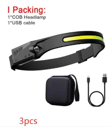 Rechargeable LED headlamp with wide-angle illumination, induction activation, and durable silicone construction for outdoor adventures.