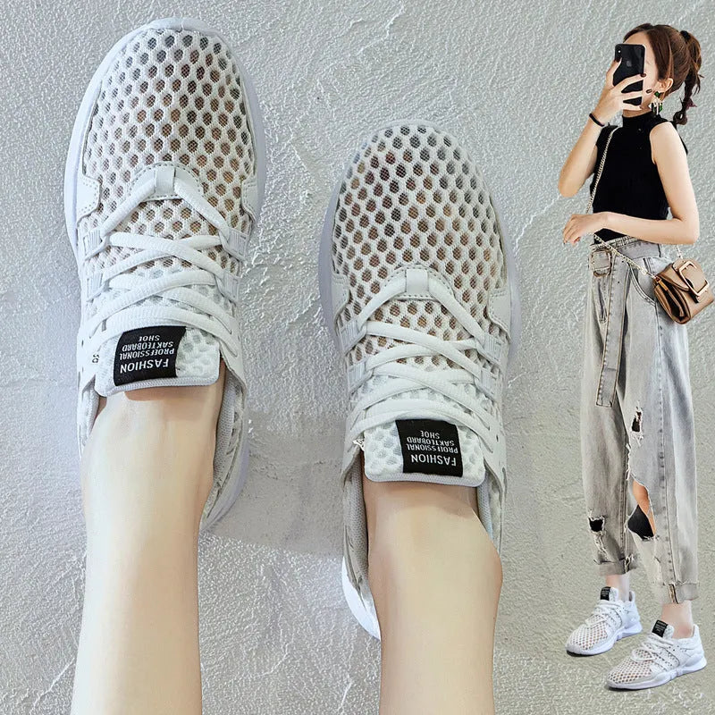 Breathable hollow mesh sneaker in a casual low-top style with round toe and EVA sole.