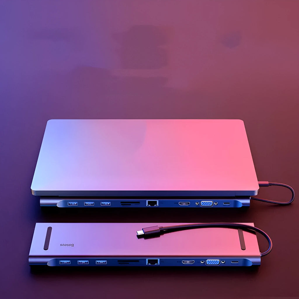 Ten-in-one USB-C multi-function adapter with aluminium alloy body and multiple ports in Space Grey