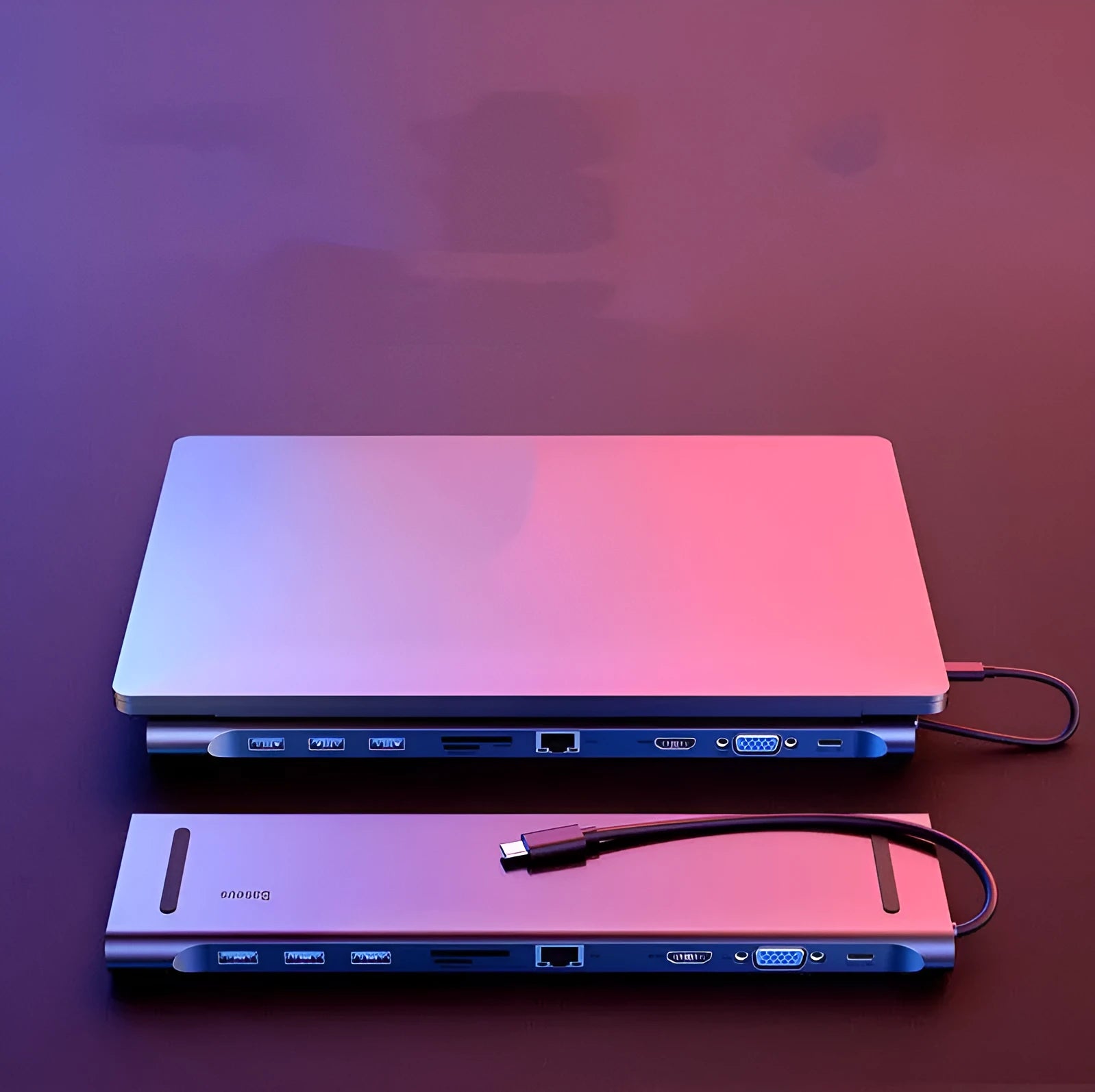 Ten-in-one USB-C multi-function adapter with aluminium alloy body and multiple ports in Space Grey