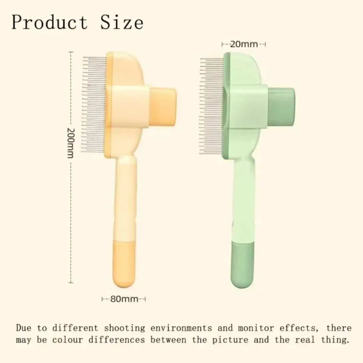 Green and yellow pet grooming brush for dogs with one-click hair removal feature