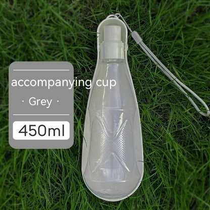 Portable outdoor dog water bottle with large 550ml capacity, available in various colors including lake blue, pink, and gray.