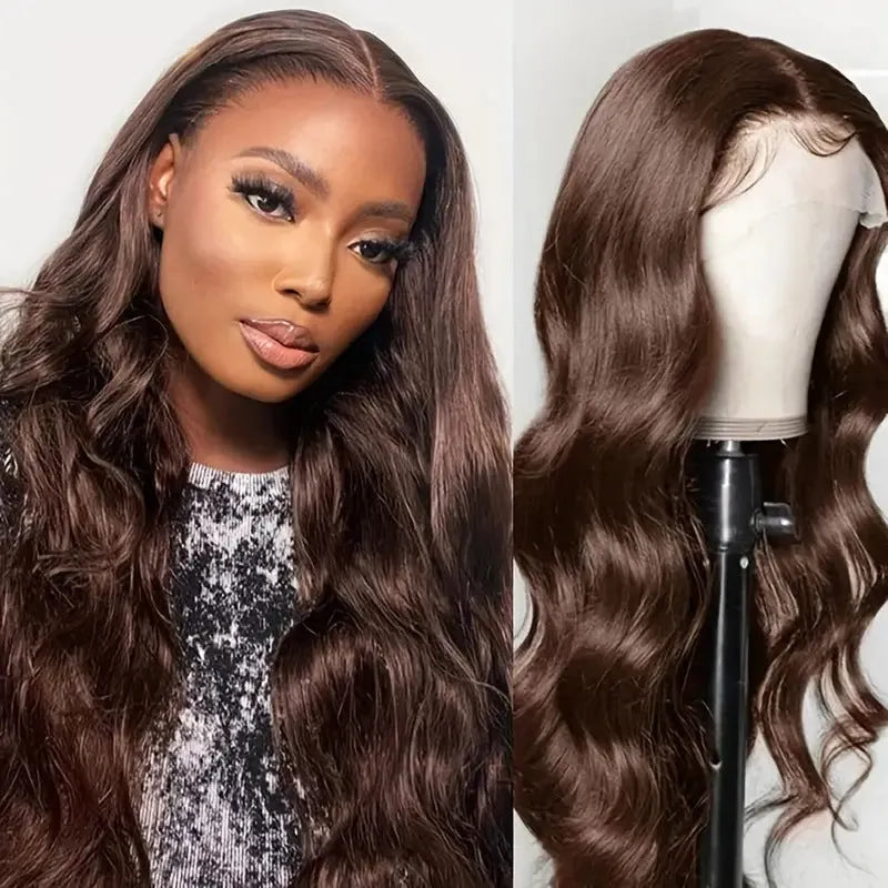 Brown big wave fake long curly wig head cover with side bangs on mannequin