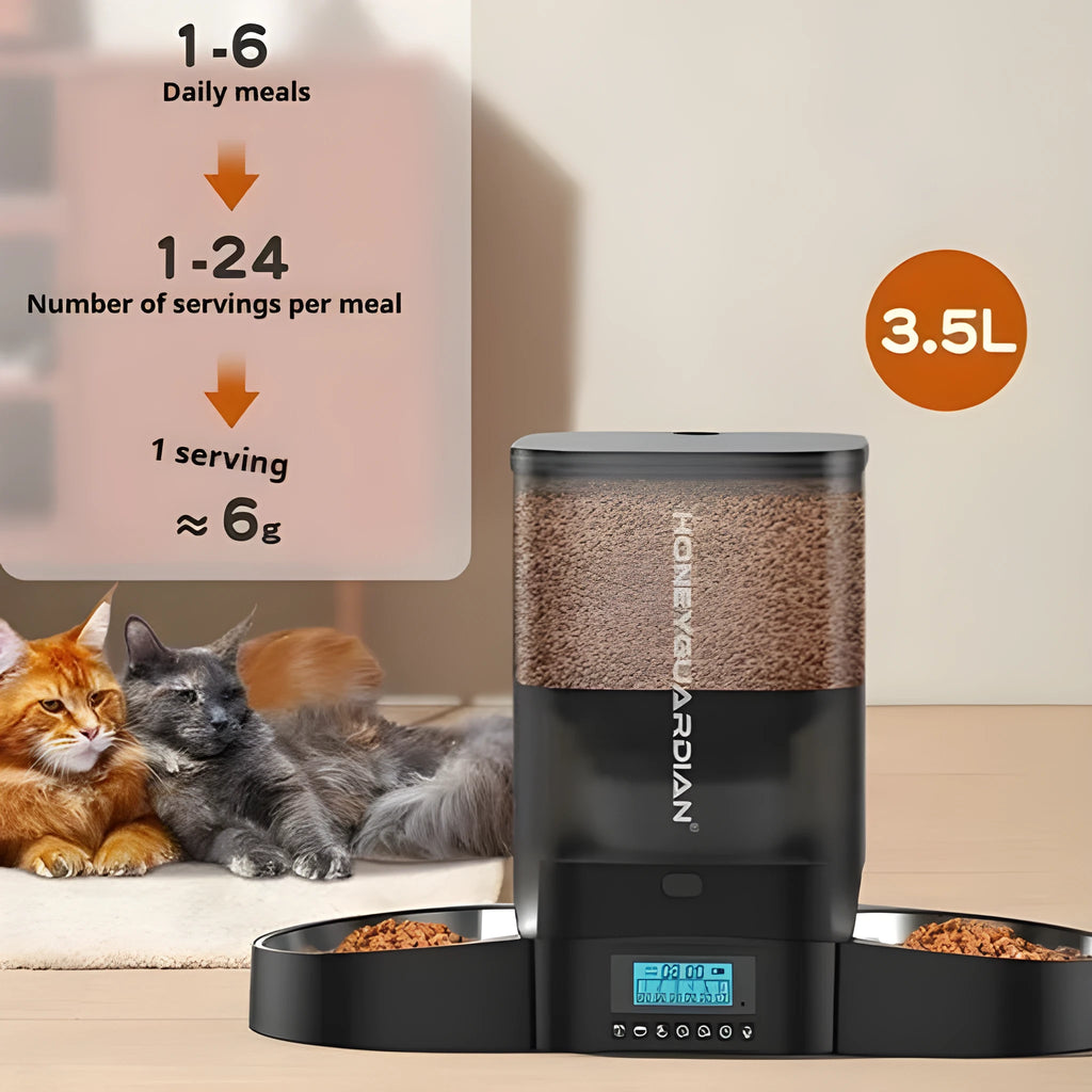 Standard colour smart automatic pet feeder for cats with 5L double bowl and USB power