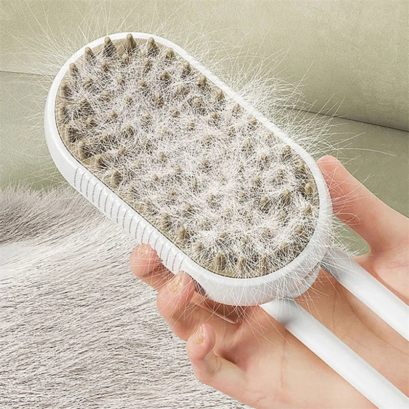 Versatile pet grooming brush with steam and spray function, made with premium ABS and silicone materials for gentle and effective pet hair care