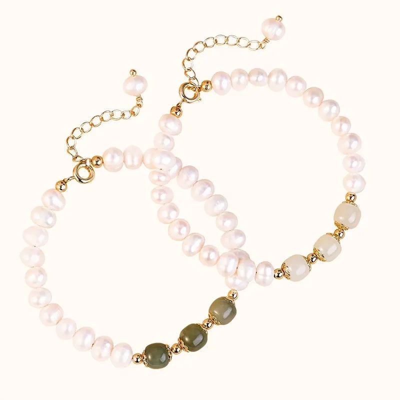 Natural freshwater pearl bracelet in Hetian jade colour with diamond shape and Korean style design.