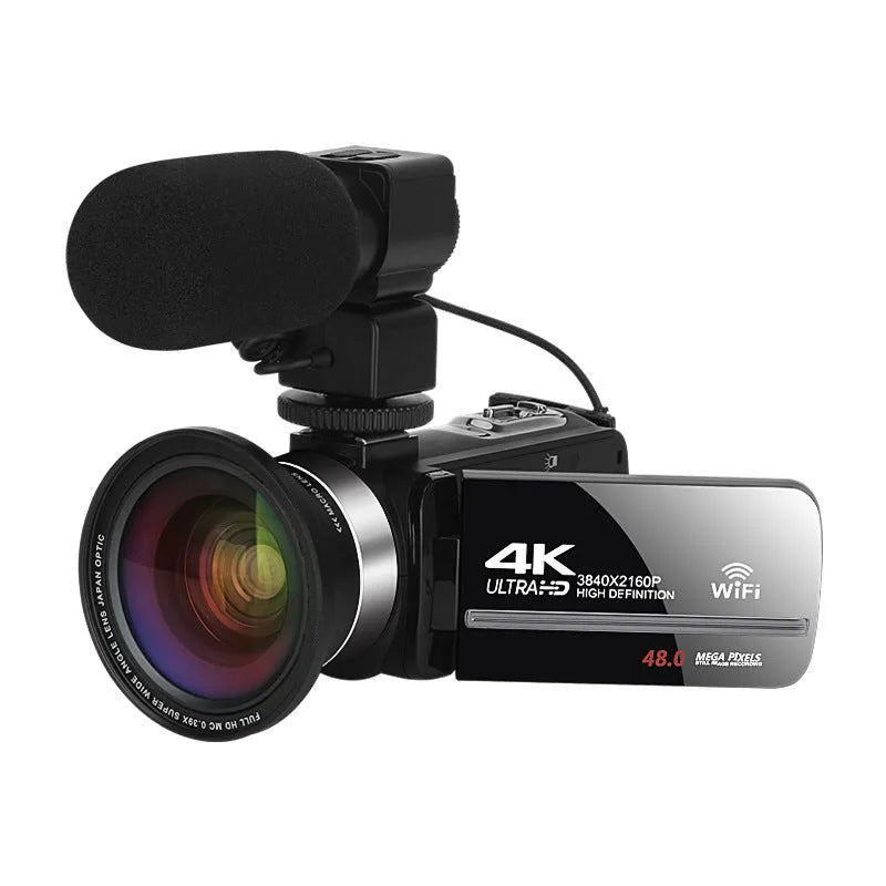 Black WIFI digital HD night vision camera with 3 inch screen showing dimensions 126x57x58mm
