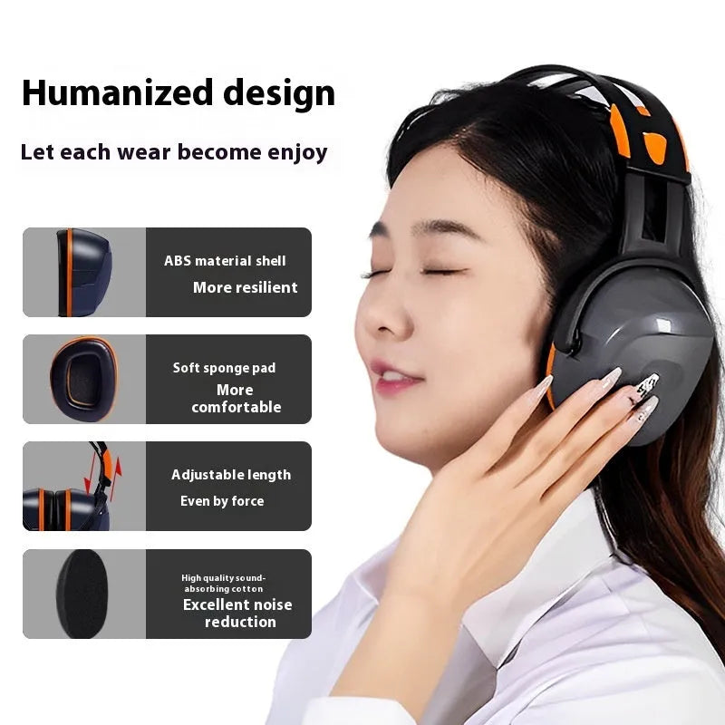 Orange grey ABS head mounted noise reduction earmuffs for hearing protection