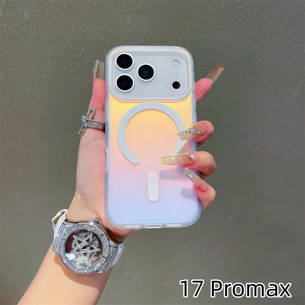 Laser gradient frosted magnetic phone case for iPhone 17 series with TPU PC construction