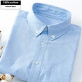 Men's autumn long-sleeved casual cotton Oxford shirt in Oxford blue with striped pattern, available in sizes M to 5XL