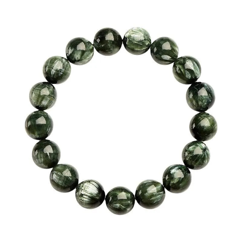 Natural green dragon crystal bracelet with round beads and traditional ruyi design elements