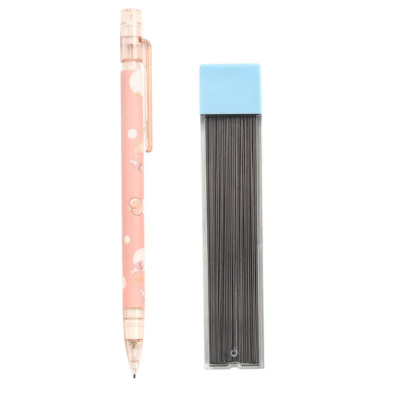 Automatic pencil press 0.5mm no sharpening in peach colour with plastic body and refills