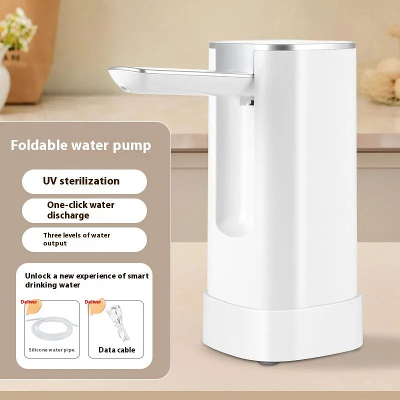 White ABS plastic folding water pump with LCD screen and silicone tube for bucket water dispensing