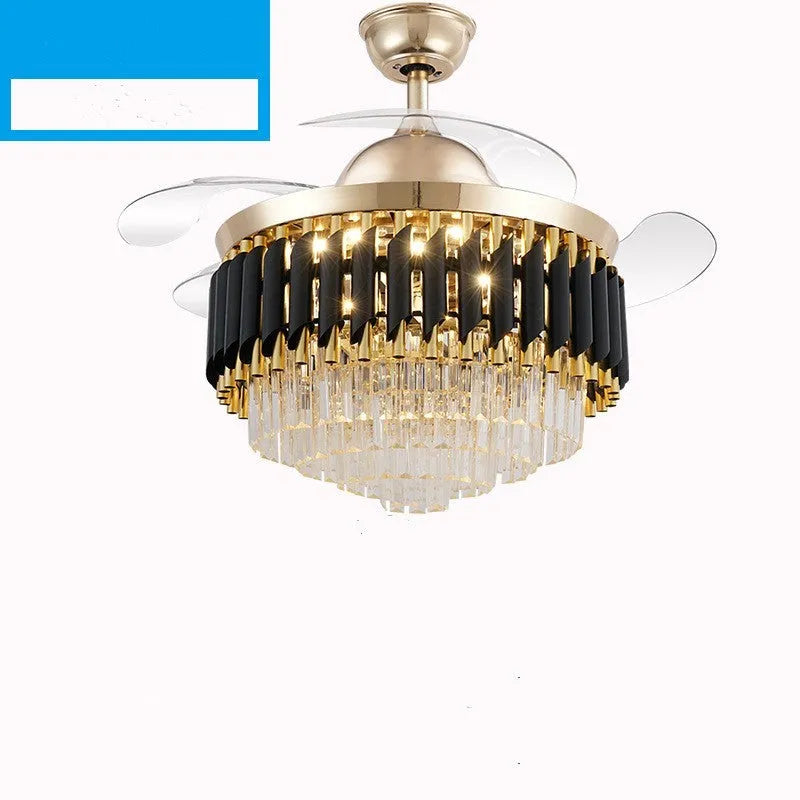 Crystal lampshade ceiling fan light with remote control in 42 inch or 48 inch size options.