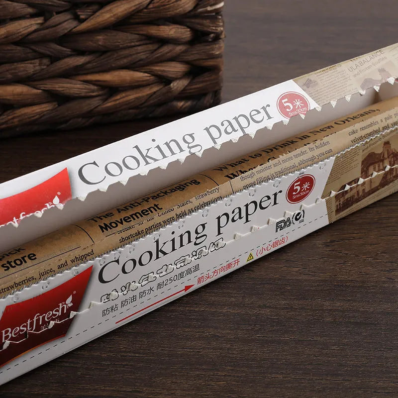 Roll of retro newspaper style oiled baking paper 5 metres long brown and white options